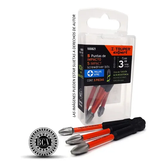 Puntas Phillips #2x3 Estuche 5 Puntas Truper 100821 Impacto