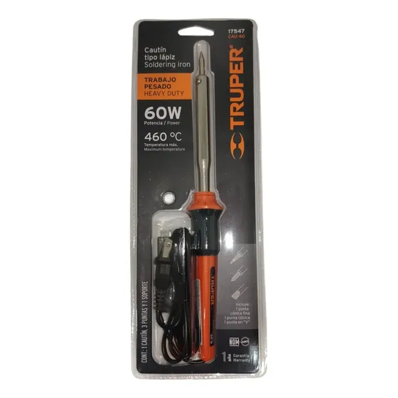 Cautín Tipo Lápiz Trabajo Pesado 60w, Marca Truper 17547.