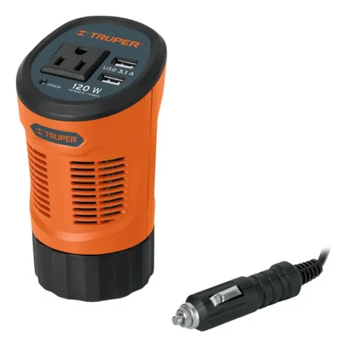 Inversor De Corriente 120 W Tipo Vaso, 2 Puertos Usb, Truper