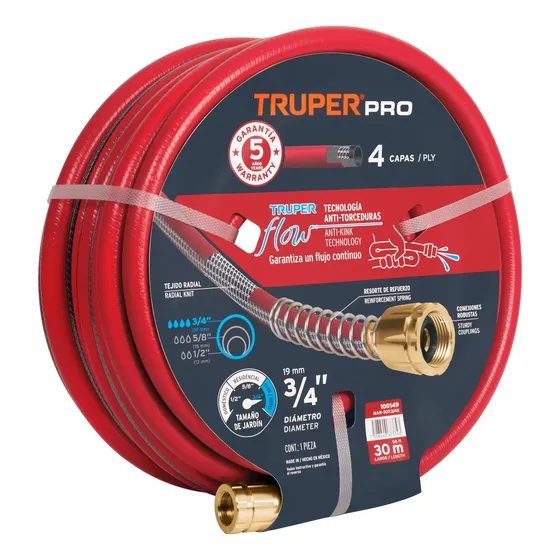 Manguera 3/4 Super Reforzada 4 Capas Conexiones Metal 30m