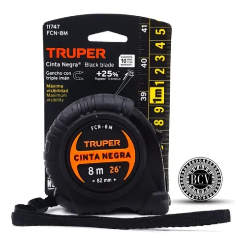 Cinta Métrica 8m Negra Truper 11747 Gancho Imán C/impactos