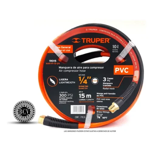 Manguera Para Compresor De 1/4x15m Pvc 300 Psi Truper 19015