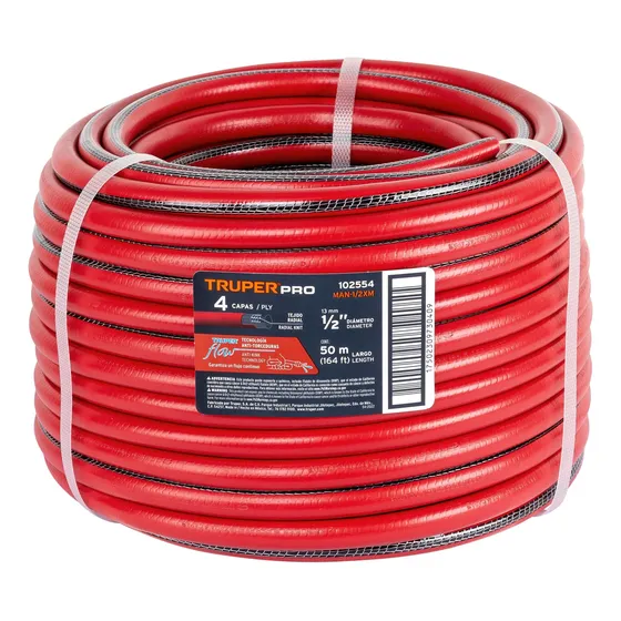 Manguera 1/2pLG Reforzada 4 Capa Rollo X 50m 102554 Truper