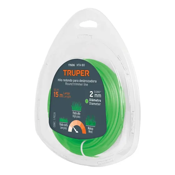 Nylon Truper Redondo Para Desmalezadora 2mm X 15m, Hta-80